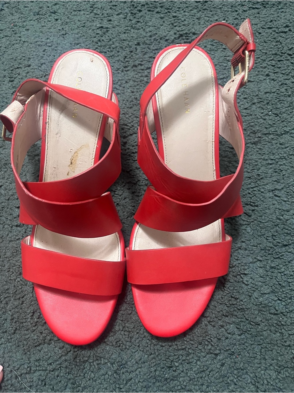 Cole Haan Red Cross-Strap Leather Sandals